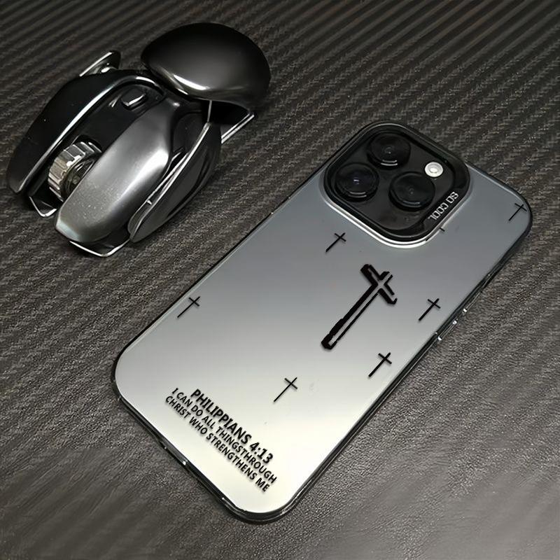 Powerful Cross Design Patterns Phone Case With The Life-Changing Philippians 4:13 Verse Durable Hard Acrylic Back Case With An Anti-Yellowing Coating Made From High-Quality  For iPhone 17.16.15.14.13.12.11.X.XS.XSMAX.XR.8.7