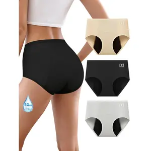 QUASTI 3 Pack High Waisted Leak-Proof Period Panties for Women, Seamless Ice Silk Menstrual Underwear, Soft Breathable Full Coverage Briefs, Comfortable Elastic Leak Protection Panty, Essential Dailywear for Women's Menstrual Care, S-XXL