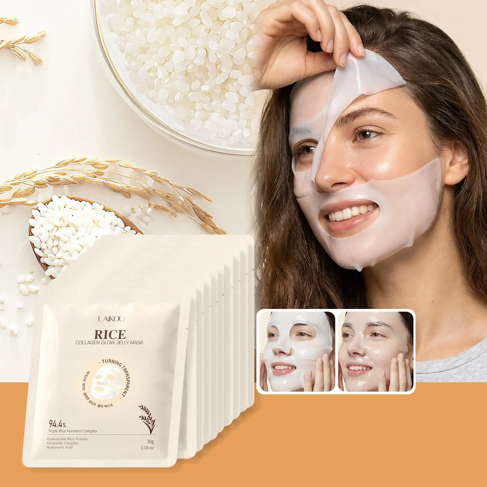 LAIKOU Rice Extract Collagen Jelly Beauty Face Mask Hydrating Facial | Deep Moisturizing Soothing Improve Dullness Glowing Skin Care Must-Have