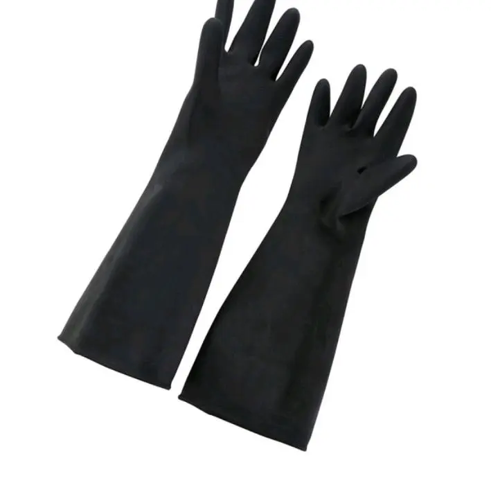Winco Household Heavy-Duty Black Natural Latex Cleaning Gloves - Comfortable, Extended Cuff, for Tough Jobs - Large Size (1 Pair)