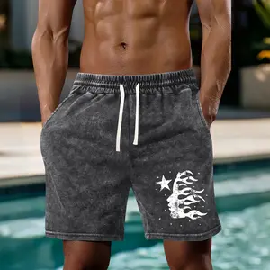Men’s 2026 fashion cotton shorts—retro washed distressed look, trendy street Y2K snowflake design, American-style letter print. Comfortable fabric that is breathable and lightweight; suitable for surfing and basketball, ideal for all seasons. A premium gi