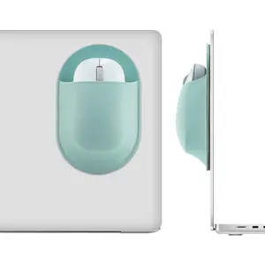 Universal Stick-On Mouse Pouch, Holder for Wireless Mouse, Sleeve for Laptop, Reusable Adhesive, No Glue Residue, Compatible with iPad or MacBook (Green)