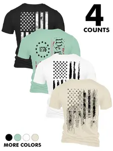 Men's 4-Pack Patriotic 1776 T-Shirts, Distressed American Flag & We The People Graphic Tees, Short Sleeve Tops for Independence Day, Casual Wear #tiktokmademebuyit