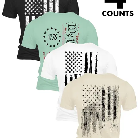 Men's 4-Pack Patriotic 1776 T-Shirts, Distressed American Flag & We The People Graphic, Casual Printed Short Sleeve Tees for Independence Day, Casual Wear Streetwear Tops #tiktokmademebuyit