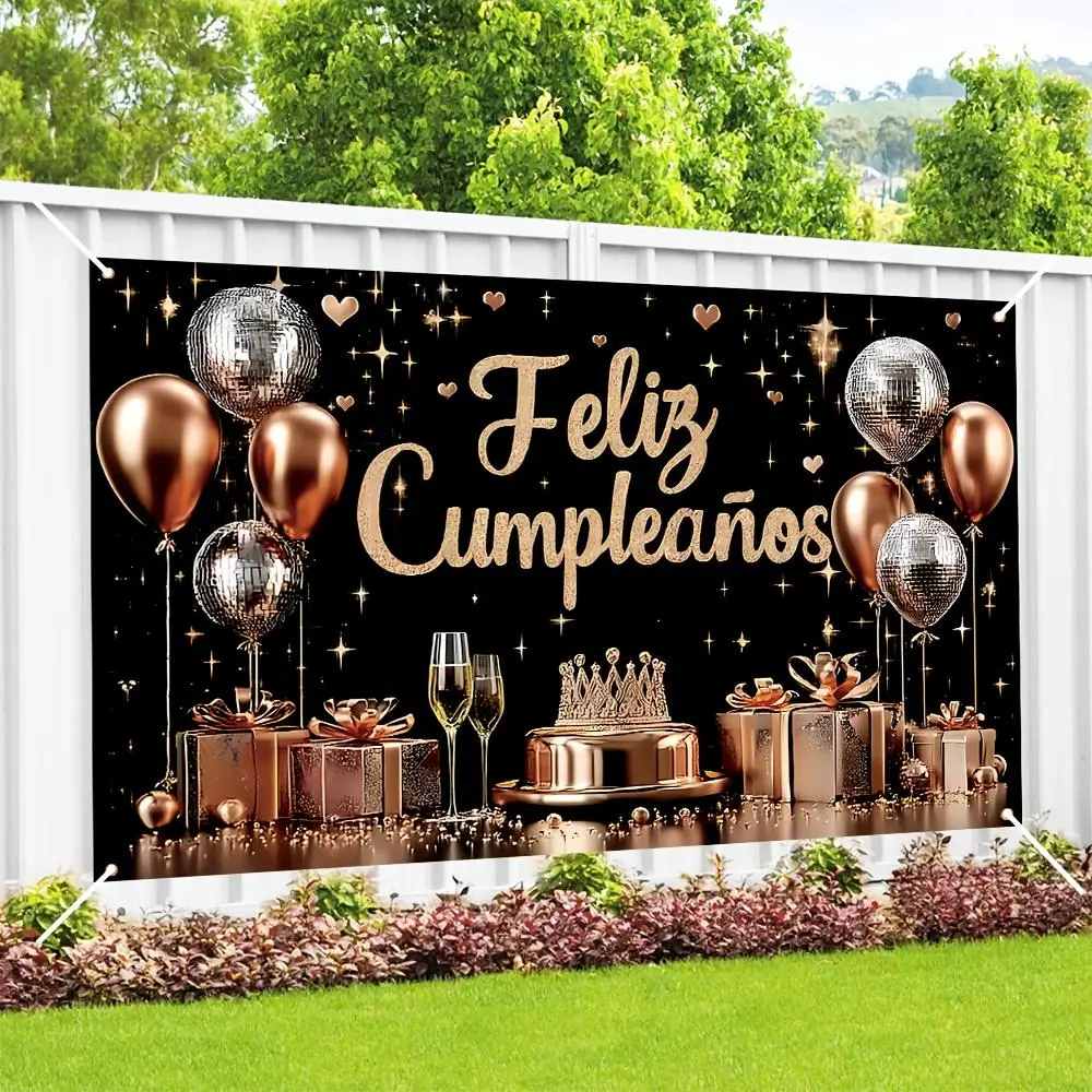 1pc Golden Rose 2D Flat Banner, 180x110cm Polyester Spanish Birthday Backdrop, Festive Party Decoration Supplies, Indoor/Outdoor Ornament & Gift for Party Scenes,summerwins