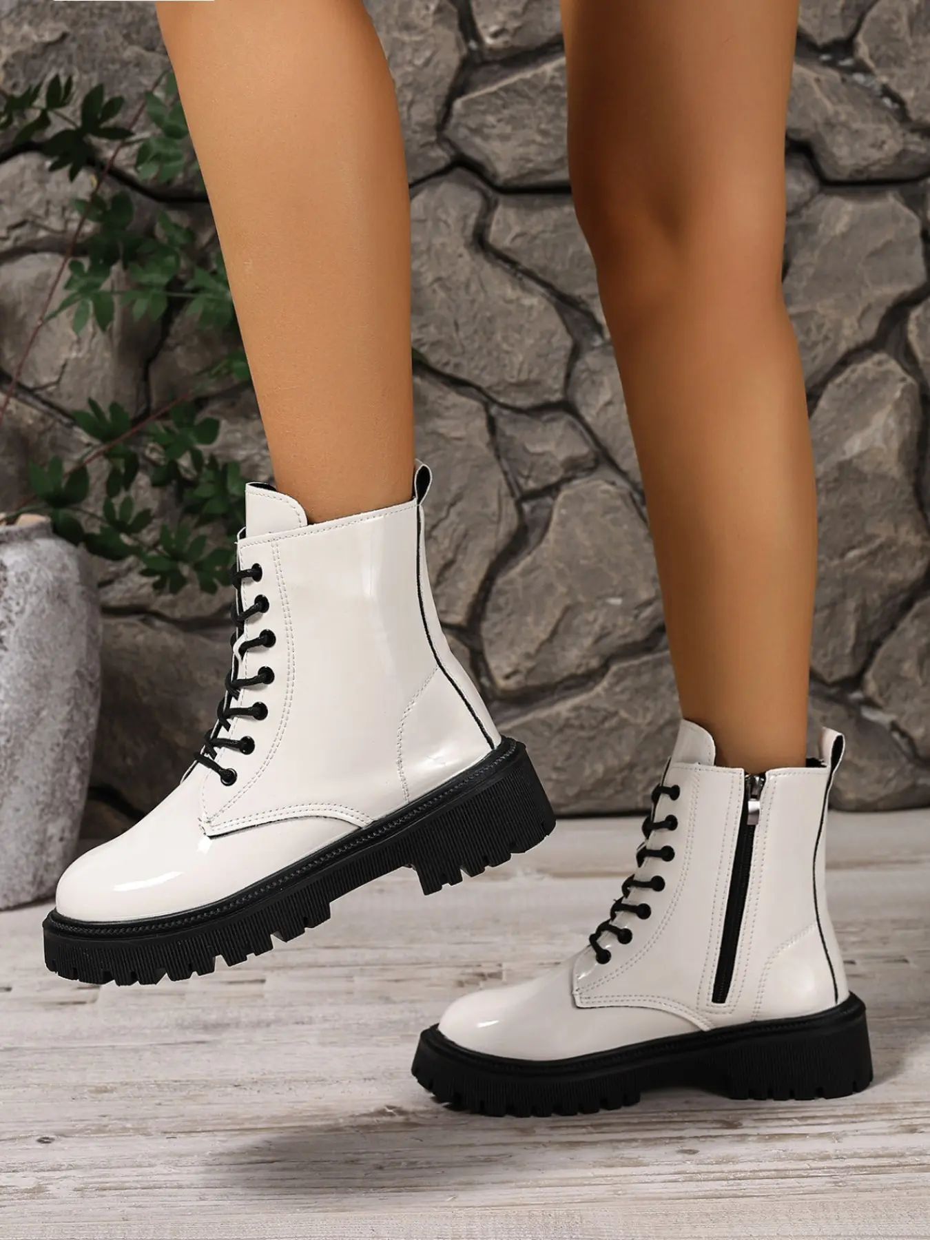 Women's Punk Gothic Zipper Motorcycle Boots, Lace-Up Design