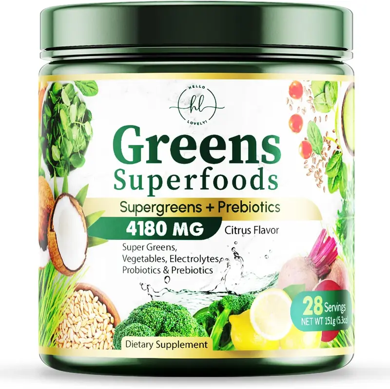 Greens Powder Superfood - Premium Organic Super Greens Juice Powder - Packed with Probiotics, Wheat Grass, Enzymes, Spirulina, Chlorella for Digestive & Gut Health, Smoothie Drink Mix - 28 Servings Healthcare Dietary