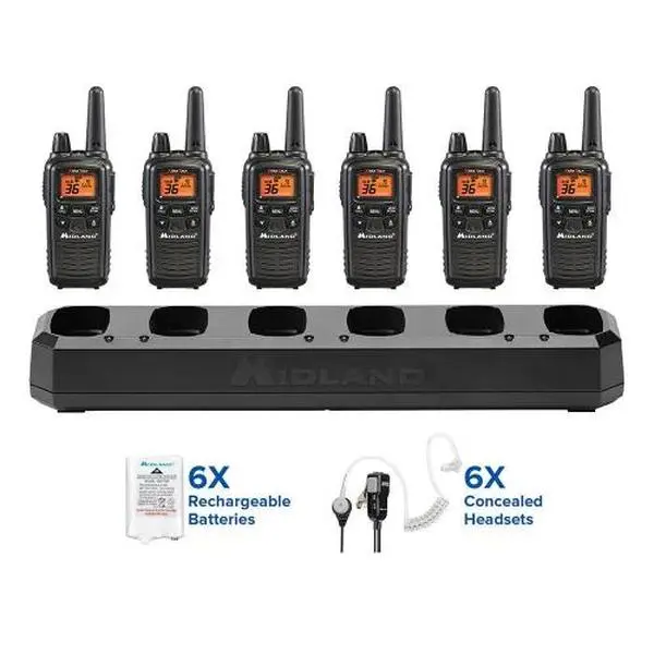 Midland BizTalk FRS Two-Way Radios 6 Pack with Multiport Charger and Headsets