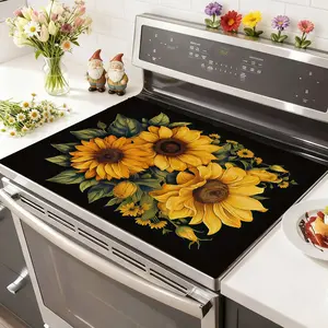 Soft Electronic Stove Panel Protector Pad, Sunflower Flower Design, Scratch Resistant, Easy to Clean, Multi-Purpose Kitchen Cover, Microwave Cover