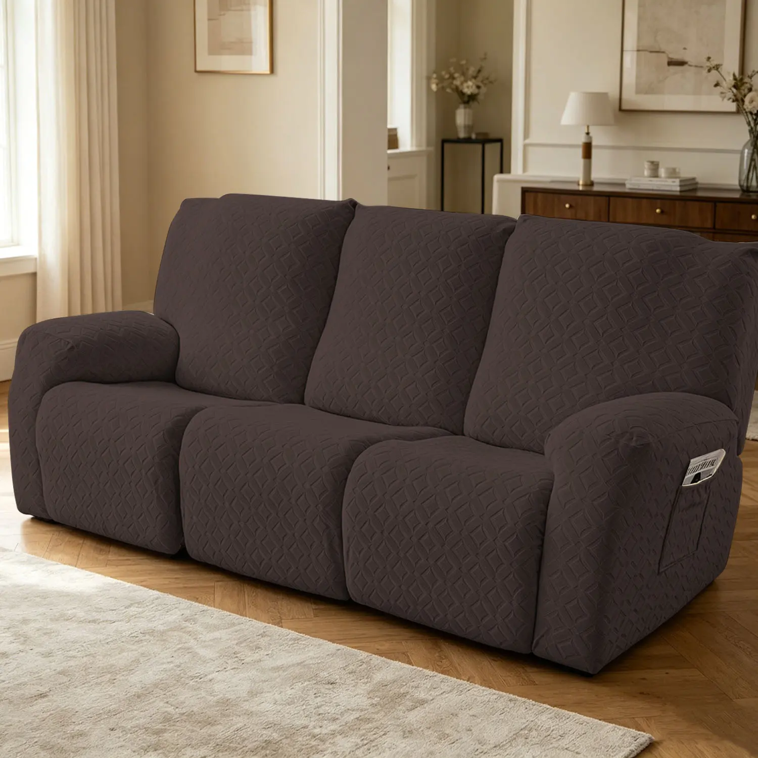 Washable Recliner Cover, Stretchable & Waterproof Slipcover with Magazines Pockets, Easy to Install & Clean, Leakproof Couch Protector for Pets
