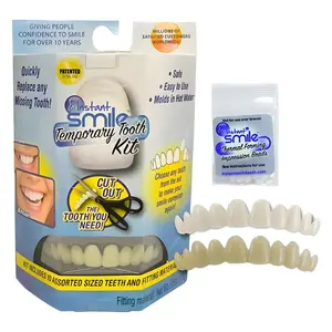 Smile Temporary Tooth Kit - New Dental Fake Teeth Denture Veneers for Upper Lower Snap Brace Flexible Comfort Fit False Tooth Repair Filling Materials