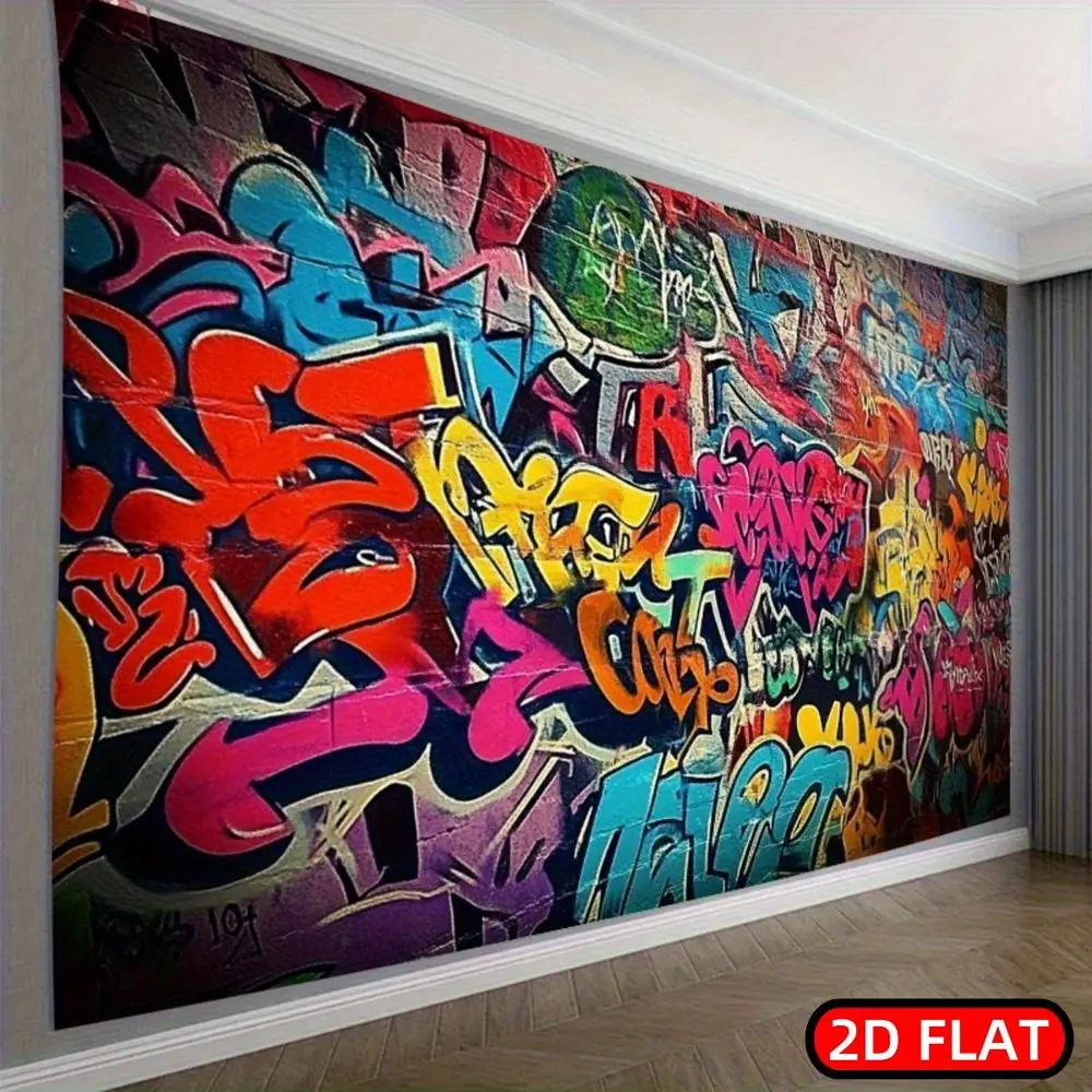 2D Flat Polyester Photography Backdrop Banner, Colorful Street Graffiti Wall Design, HD Print Soft Cloth, Lightweight Foldable, All Seasons Unisex, for Indoor Photo Booth, Video Studio Decoration