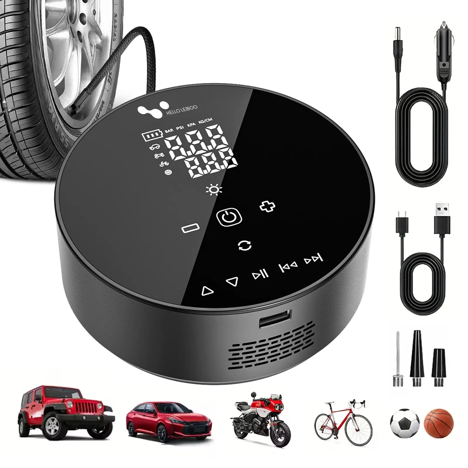 【DealsForYouDays】Portable air compressor air pump, 150PSI, 3X fast inflation, suitable for inflating balls, bicycles, motorcycles, and car tires - multi-functional auto accessories! Men gifts! (CE, FCC certified)