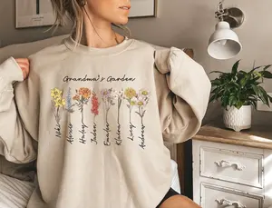 Grandma's Garden Sweatshirt, Custom Birthflower Crewneck, Gift for Grandma, Love Grows Here, Mom's Garden, Mother's Day Gift