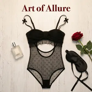 SILIX Elegant Black Bodysuit | Breathable | Form-Fitting | Dotted Mesh | Cutout | Summer Women Sleepwear