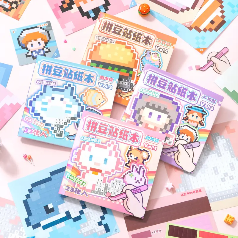Pixel Puzzle Sticker Books by Number Scenes 10 Scenes 23 Pages Cute Design with Free Tweezers and Mystery Sticker