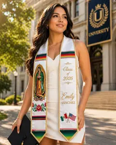 Hispanic Print Grad Stole, Virgin of Guadalupe Graduation Stole 2026, Mexican Graduation Sash