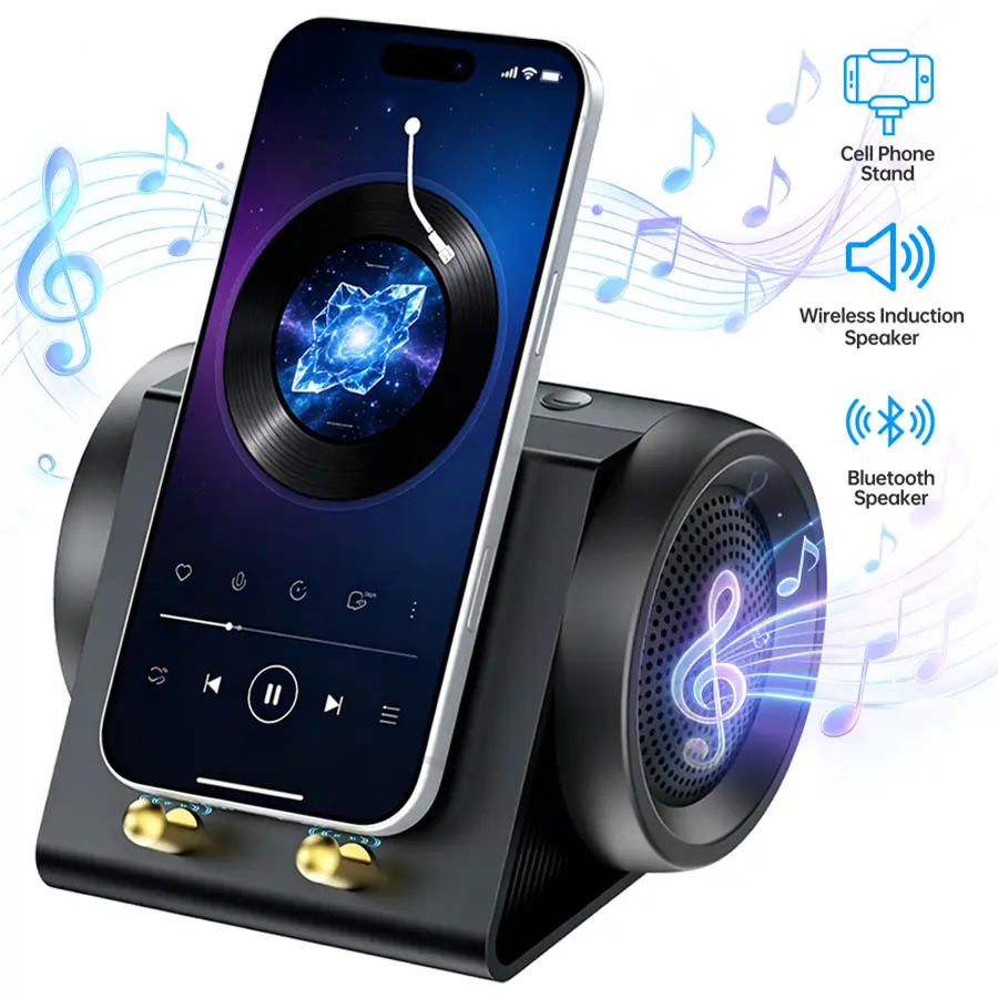 XHJ Portable Wireless BT Speaker with 3-in-1 Mobile Phone Mount, USB-C Compatible Audio Device, Fits Smartphones/Tablets, for Home & Car Use, Ideal Gift for Family, Bluetooth Speaker
