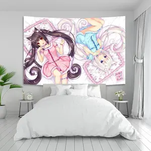 Anime Nekoparas Wall Tapestry Kawaii Background Cloth Wall Decoration Psychedelic Girls' Dormitory Pink Room Banner