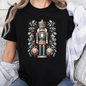 Women's 100% Cotton Casual Comfortable Round Neck Shortsleeve T-Shirt - Nutcracker Tropical Beach Garment, Soft Fabric Holiday Tops for Women