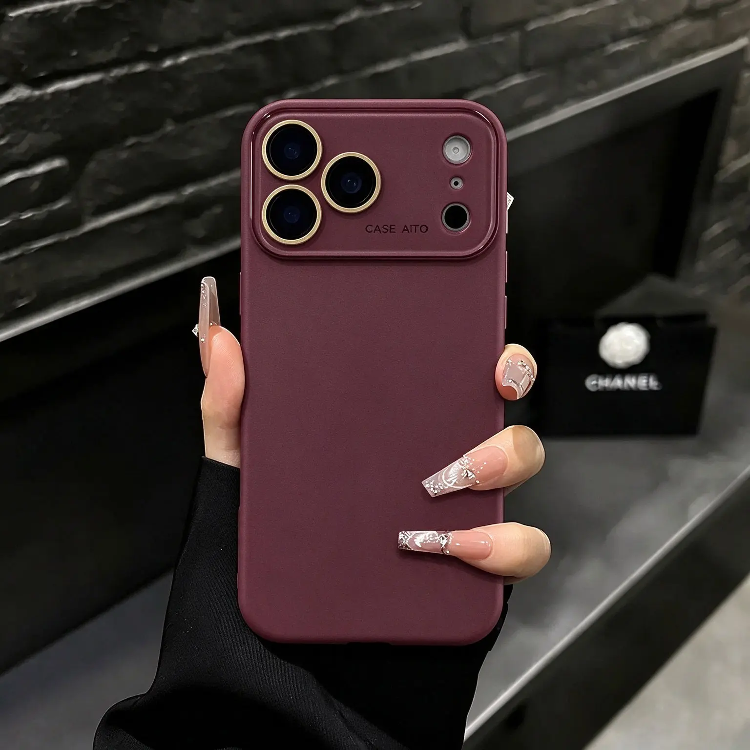 Burgundy Luxury High Quality Skin Feel Glass Lens Phone Case for iPhone 18 Pro Max 17 Air 16 Pro Max 15 14 13 12, Shockproof Drop Resistant Protective Phone Cover