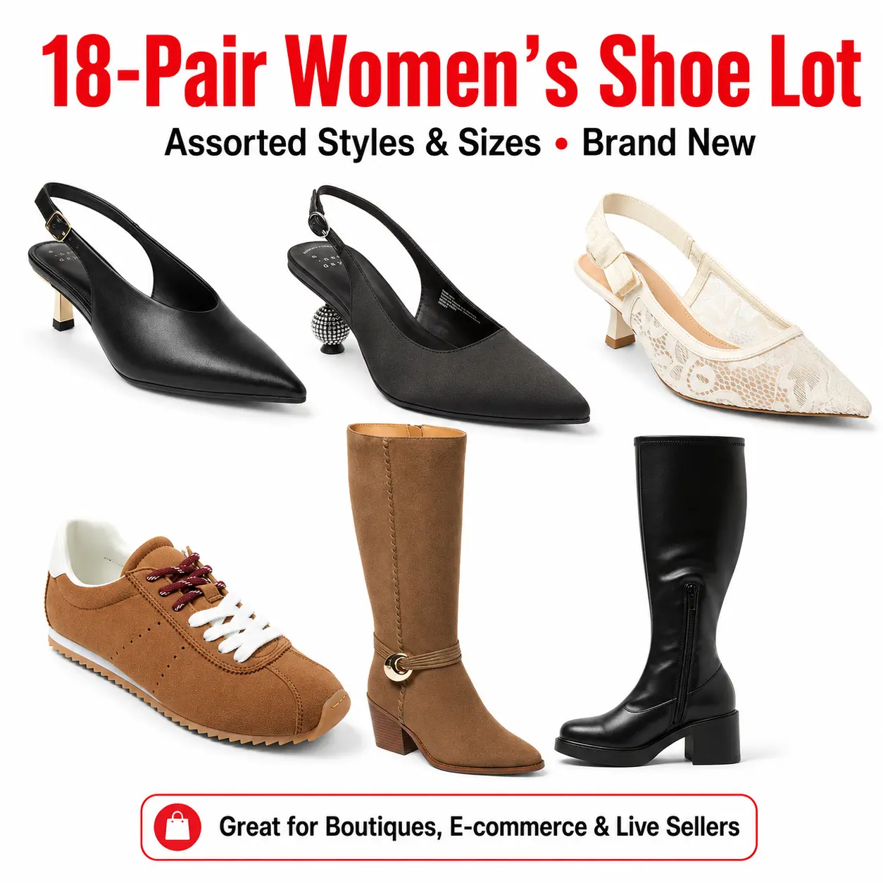 18-Pair Women's Shoe Lot - Assorted Styles & Sizes - Brand New
