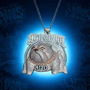 M2-8039  Iced Out 420 Bulldog Portrait Pendant, Full Micro‑Paved CZ Diamond Hip‑Hop Medallion Necklace For Men Rapper Jewelry