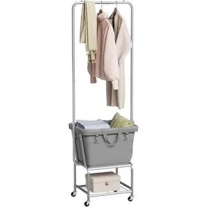 Laundry Cart with Rack, Rolling Laundry Hamper with Wheels, Laundry Basket with Removable Liner Bag and Shelf, Sturdy Frame Dirty Clothes Basket for Hotel, Home, Closet, Dorm