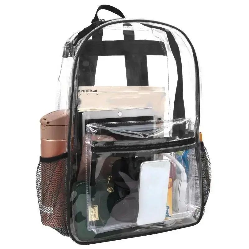 Waterproof PVC Transparent Backpack Adjustable Straps Dual Zipper Design Lightweight Clear Bag For Stadium Baseball Daily Outing