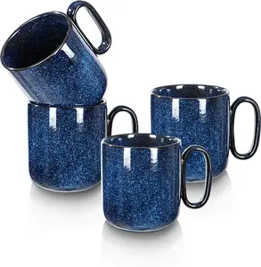 vicrays Ceramic Coffee Mug Set - 18 Ounce Large Stoneware Mug for Men Women - Unique Glazed Porcelain Mugs with Handle for Tea Coffee Latte Cocoa Milk - Set of 4 (Blue) Drinkware ,Tumbler, Washable, Reuse, Drink, Reusable,