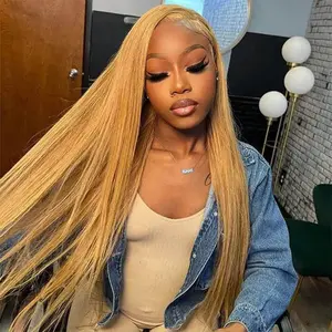 210% Density #27 Honey Blonde Straight Lace Front Wigs Pre plucked 13X6 HD Lace Frontal Human Hair Wigs For Women Natural Hairline