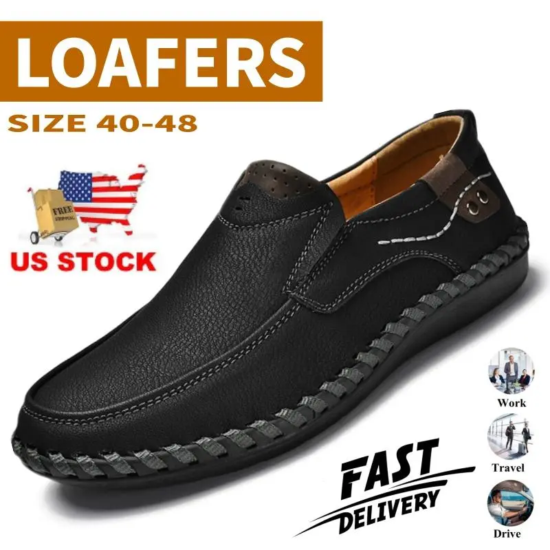 Men's Handmade Leather Loafers - Comfortable Slip-On Dress Footwear for Business Casual Wear and Walking