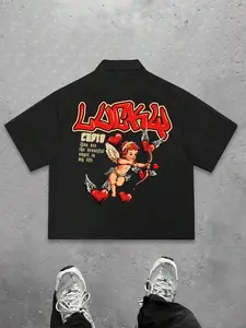 Men's Angel Wing Print Short Sleeve Graphic Shirt, Regular Fit Casual Fashion T-shirt for Summer, Men's Top for Daily Wear