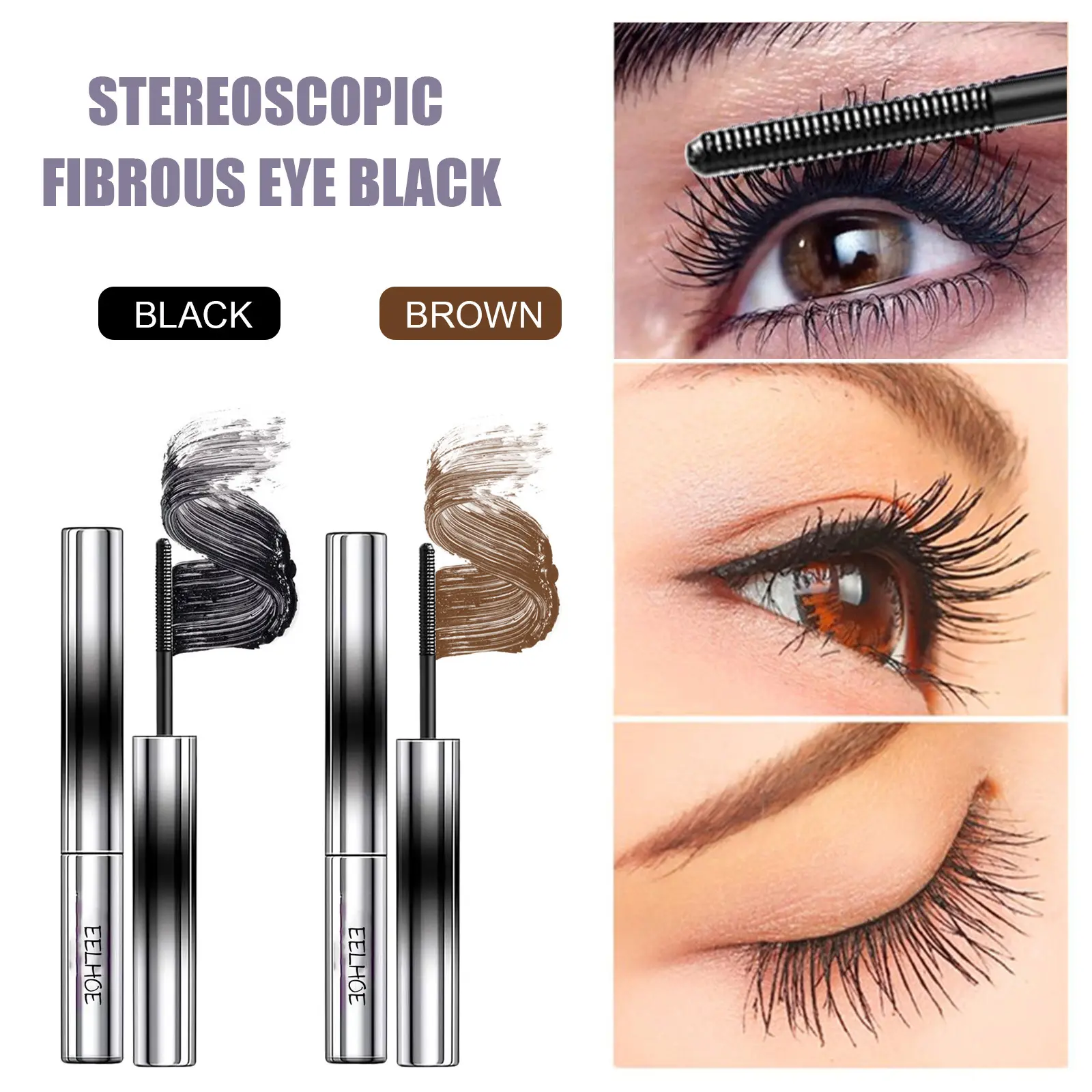 3D Curling Eyelash Iron Mascara - Black & Brown, Curling, Lengthening, Thickening, Ultra-Fine Volumizing, Waterproof, Smudge-Proof, 24-Hour Longwear Mascara, Natural Extension, Cosmetics, Spring Gift