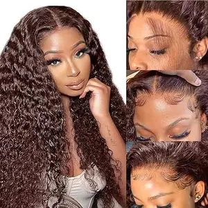 180% Density Dark Brown Deep Wave Curly Short Bob Wig Chocolate  Human Hair 13x4 Lace Bob Wig Pre Plucked For Black Women summerwins