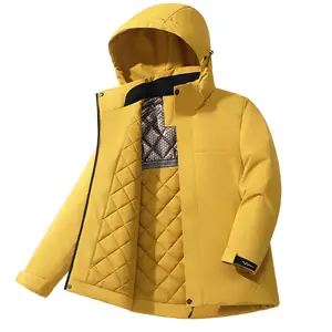 Outdoor Hooded Quilted Softshell Jacket, Warm Sports Outerwear Coats for Layering, Layer Yellow