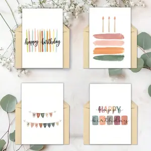 [Boho Minimalist] [Happy Birthday] Card for [All Ages], 5x7" Blank Inside, Premium 350GSM Glossy Cardstock with Envelopes (Pack of 4 Designs) 🎂