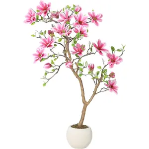 Artificial Magnolia Tree with Lifelike Leaves & Soft Pink Blossoms, Maintenance-Free Indoor/Outdoor Decor, Realistic Faux Plant for Home Office Lobby