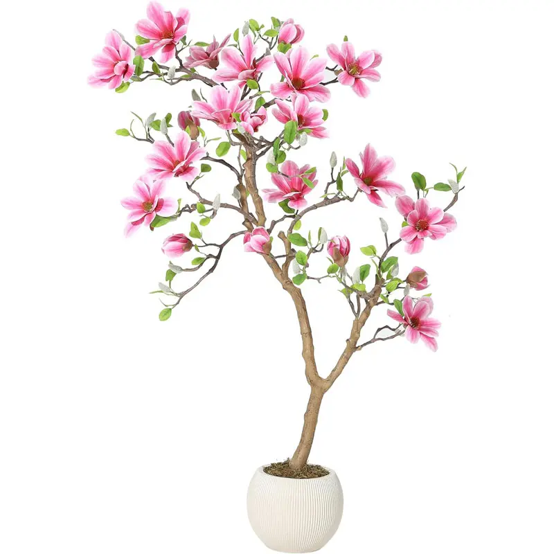Artificial Magnolia Tree with Lifelike Leaves & Soft Pink Blossoms, Maintenance-Free Indoor/Outdoor Decor, Realistic Faux Plant for Home Office Lobby