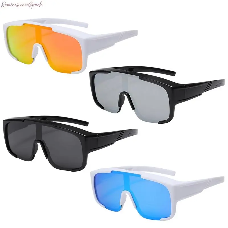 Adult Oversized Shield Sunglasses 4-Pack, TR90 UV400 Protection Prescription-Compatible Wrap Shades, Ultra-Safe Over-Glasses Modern Athleisure Dual-Sport Windproof Sports Eyewear for Cycling, Hiking, Ultra-Safe Sports Eyewear, Athleisure Sports Eyewear