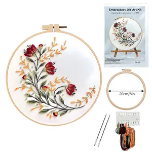 Beginner Embroidery Kit, Floral Pattern, Embroidery Design, Colorful Cross Stitch Set, DIY Craft Supplies, Includes Printed Fabric, Threads, Needles