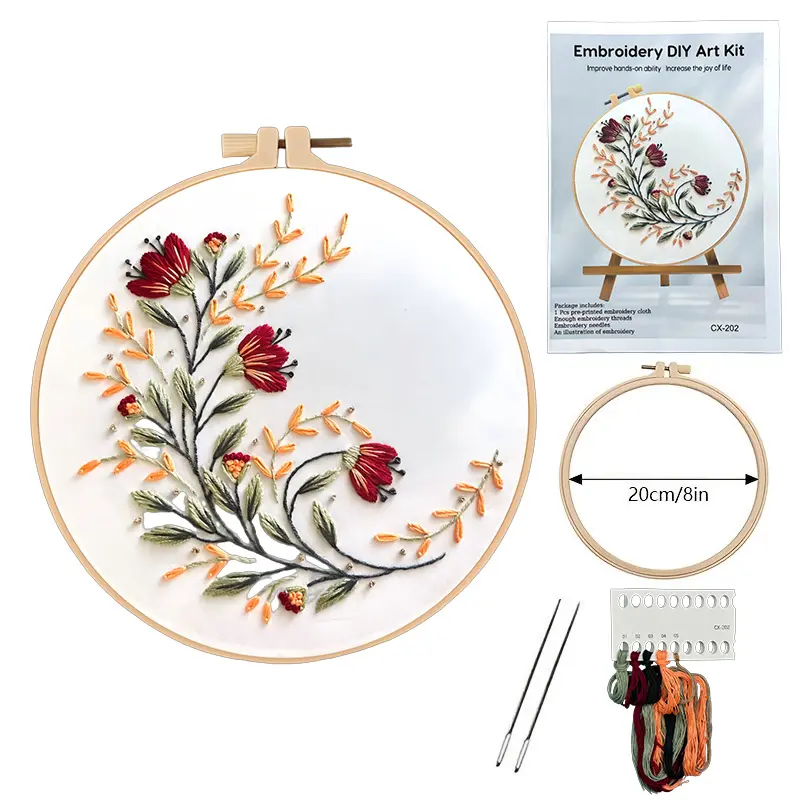 Beginner Embroidery Kit, Floral Pattern, Embroidery Design, Colorful Cross Stitch Set, DIY Craft Supplies, Diy Kits, Embroidery Kit For Beginners, Includes Printed Fabric, Threads, Needles, Handcraft