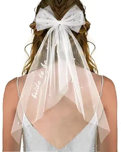 Bride to Be Embroidered Hair Bow Veil for Bachelorette Party Bridal Shower Tulle  2 Tier Bow Veil Engagement Accessory Bride  Velos De Novia (Style A)