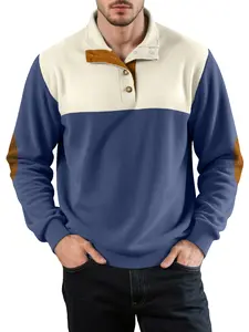 Men's Casual Patchwork Colorblock Corduroy Sweatshirt, Loose-Fit Long Sleeve Pullover for Fall & Winter, Soft Thick Fabric Top