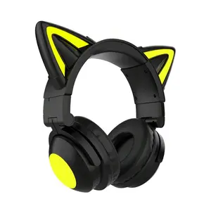 Adorable Cat Ear Headphones for Kids - Wireless Bluetooth LED Headset with Mic, Foldable & Lightweight for School, Travel, Gaming, PC/Tablet/Phone Charging Case with Cleaning Kit Silicone with Carabiner and Cleaner Kit