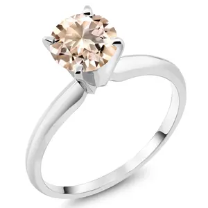 14K White Gold Peach Morganite Solitaire Engagement 4-Prong Ring For Women | 0.60 Cttw | Round 6MM | Gemstone October Birthstone