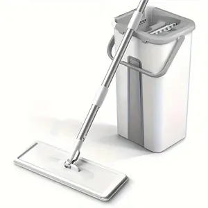 Household Cleaning Mop & Bucket Set, 1 Set Hand Free Wash Flat Mop, Dry & Wet Use Cleaning Mop for Tile Marble Wood Floor, Cleaning Tool, Lightweight Flat Mop, Flat Mop System