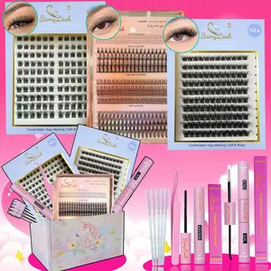 C10 + C13 False Eyelashes Gift Set, Diy Lash Clusters, D Curl Fluffy Lashes, Dual Tip, Glue Remover Tweezers, 5 Brushes Included