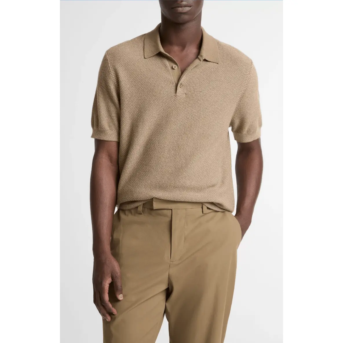 Vince Geo-Jacquard Wool-Blend Blend Polo Sweater in Teton/River Sand