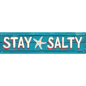 Stay Salty Metal Aluminium Signs Summer Beach Decorations for Home Starfish Decor Beach Theme House Room Bedroom Bathroom Decor Sign for Classroom 4x16 In